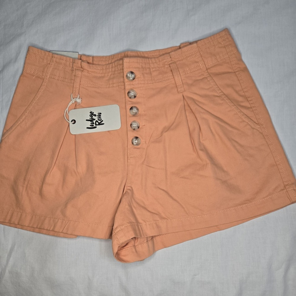 NWT Indigo Rein Shorts Juniors Size 11 High-Rise Orange Cotton Button Fly New
